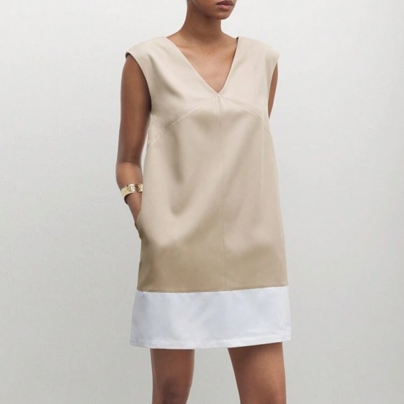 Beige and White Sleeveless Dress - Picture 1 of 3